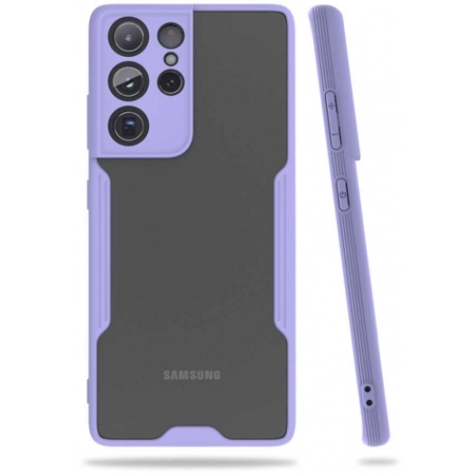 Samsung Galaxy S21 Ultra Kılıf Renkli Silikon Kamera Lens Korumalı Şeffaf Parfe Kapak - Lila