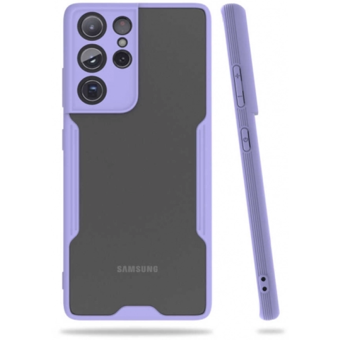 Samsung Galaxy S21 Ultra Kılıf Renkli Silikon Kamera Lens Korumalı Şeffaf Parfe Kapak - Lila
