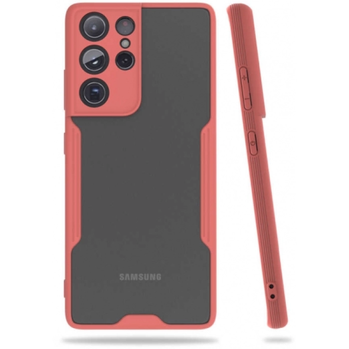 Samsung Galaxy S21 Ultra Kılıf Renkli Silikon Kamera Lens Korumalı Şeffaf Parfe Kapak - Pembe