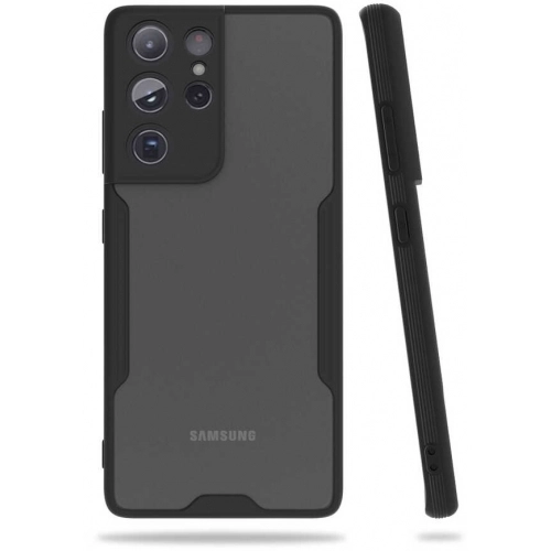 Samsung Galaxy S21 Ultra Kılıf Renkli Silikon Kamera Lens Korumalı Şeffaf Parfe Kapak - Siyah