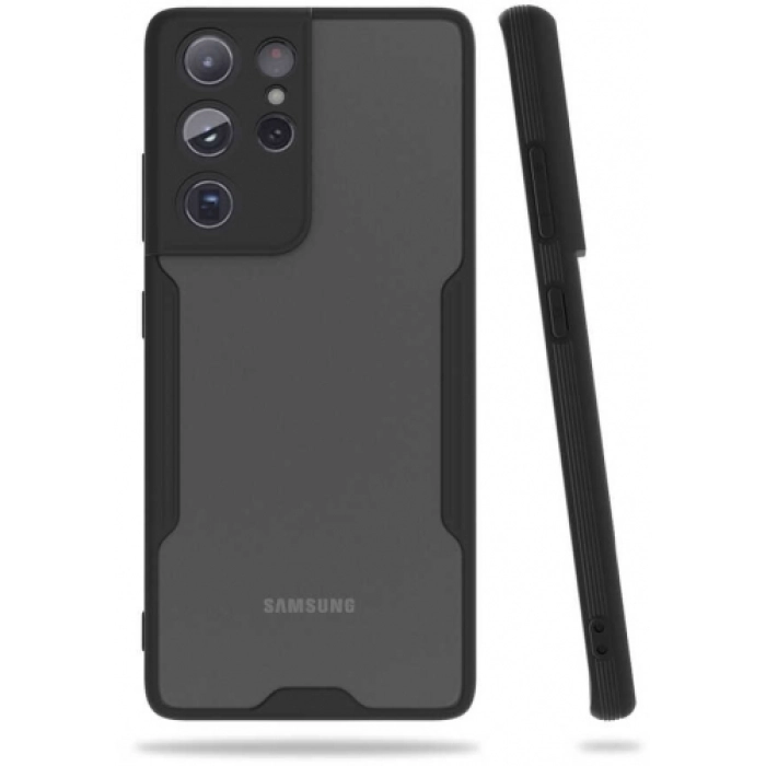 Samsung Galaxy S21 Ultra Kılıf Renkli Silikon Kamera Lens Korumalı Şeffaf Parfe Kapak - Siyah