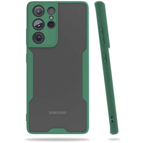 Samsung Galaxy S21 Ultra Kılıf Renkli Silikon Kamera Lens Korumalı Şeffaf Parfe Kapak - Yeşil
