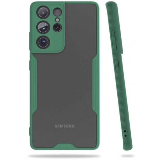 Samsung Galaxy S21 Ultra Kılıf Renkli Silikon Kamera Lens Korumalı Şeffaf Parfe Kapak - Yeşil