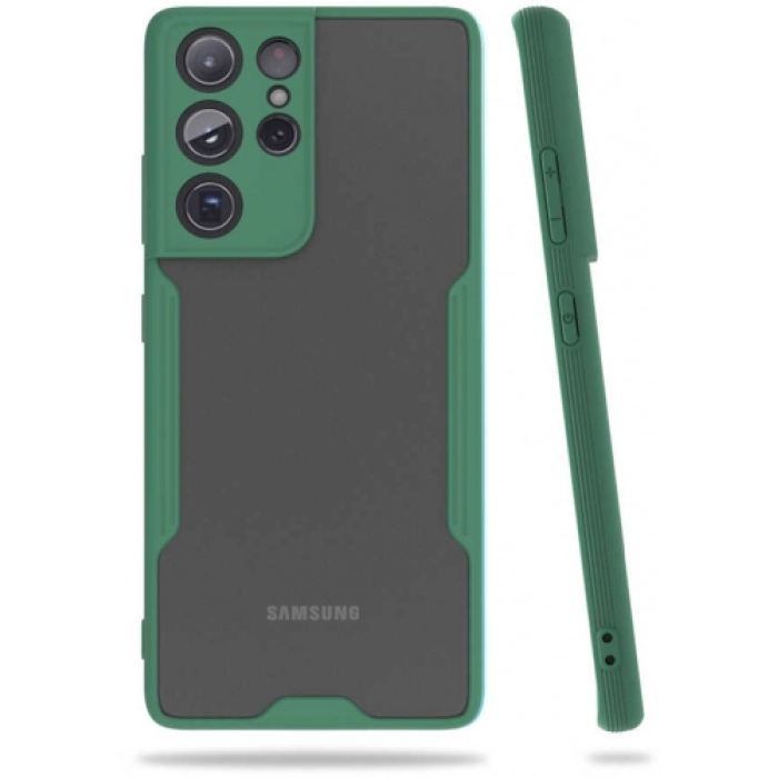 Samsung Galaxy S21 Ultra Kılıf Renkli Silikon Kamera Lens Korumalı Şeffaf Parfe Kapak - Yeşil
