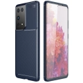 Samsung Galaxy S21 Ultra Kılıf Silikon Parmak İzi Bırakmayan Karbon Soft Negro Kapak - Lacivert
