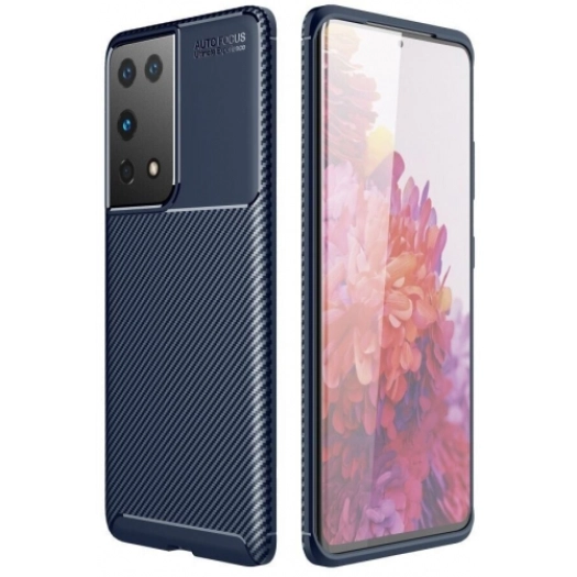 Samsung Galaxy S21 Ultra Kılıf Silikon Parmak İzi Bırakmayan Karbon Soft Negro Kapak - Lacivert