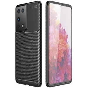 Samsung Galaxy S21 Ultra Kılıf Silikon Parmak İzi Bırakmayan Karbon Soft Negro Kapak - Siyah