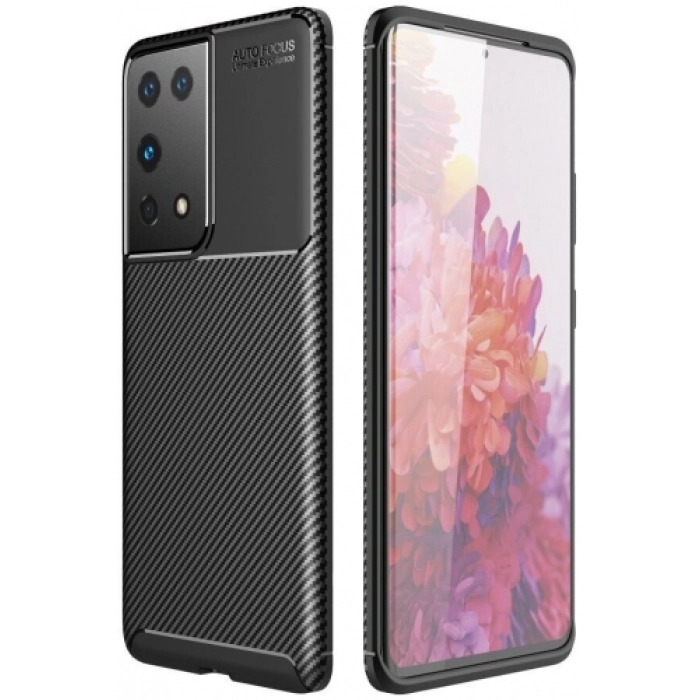 Samsung Galaxy S21 Ultra Kılıf Silikon Parmak İzi Bırakmayan Karbon Soft Negro Kapak - Siyah