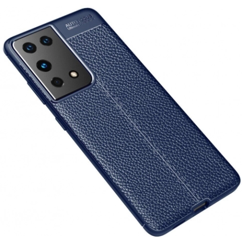 Samsung Galaxy S21 Ultra Kılıf Deri Görünümlü Lüks Parmak İzi Bırakmaz Niss Silikon Kapak - Lacivert