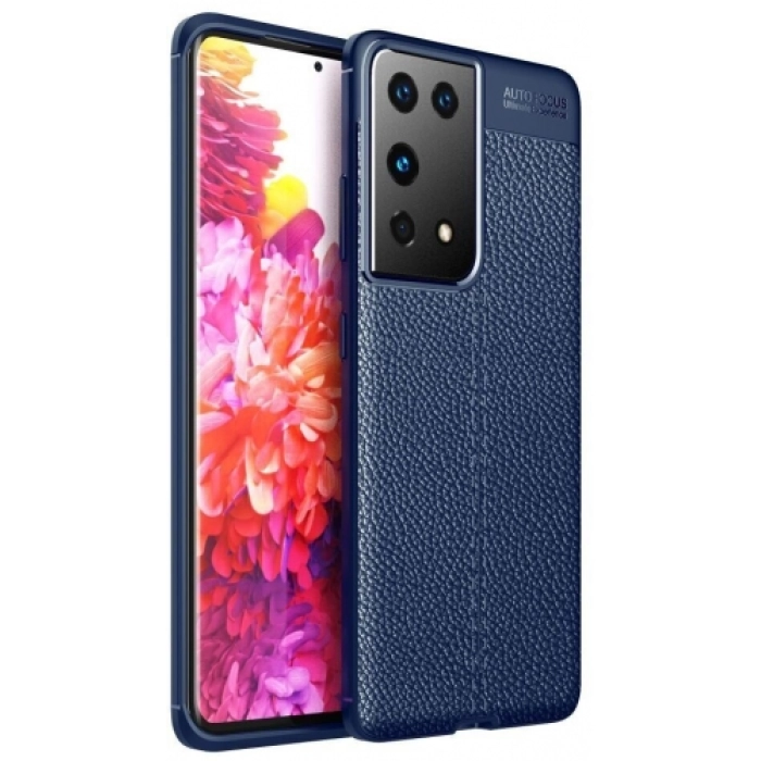 Samsung Galaxy S21 Ultra Kılıf Deri Görünümlü Lüks Parmak İzi Bırakmaz Niss Silikon Kapak - Lacivert