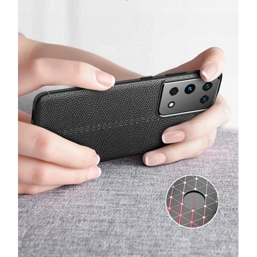 Samsung Galaxy S21 Ultra Kılıf Deri Görünümlü Lüks Parmak İzi Bırakmaz Niss Silikon Kapak - Siyah