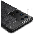Samsung Galaxy S21 Ultra Kılıf Deri Görünümlü Lüks Parmak İzi Bırakmaz Niss Silikon Kapak - Siyah