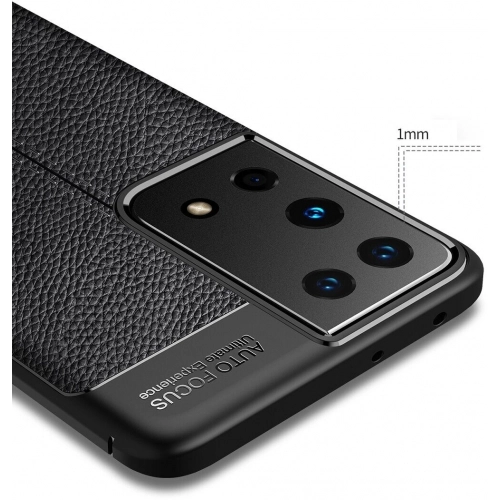 Samsung Galaxy S21 Ultra Kılıf Deri Görünümlü Lüks Parmak İzi Bırakmaz Niss Silikon Kapak - Siyah