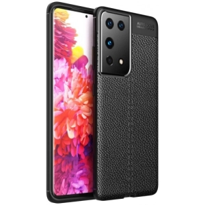 Samsung Galaxy S21 Ultra Kılıf Deri Görünümlü Lüks Parmak İzi Bırakmaz Niss Silikon Kapak - Siyah