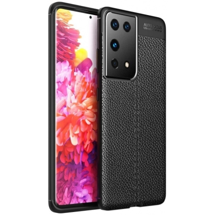 Samsung Galaxy S21 Ultra Kılıf Deri Görünümlü Lüks Parmak İzi Bırakmaz Niss Silikon Kapak - Siyah
