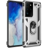 Samsung Galaxy S21 Ultra Kılıf Silikon Zırhlı Standlı Yüzüklü Mıknatıslı Tank Kapak - Gümüş