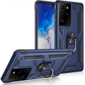 Samsung Galaxy S21 Ultra Kılıf Silikon Zırhlı Standlı Yüzüklü Mıknatıslı Tank Kapak - Lacivert