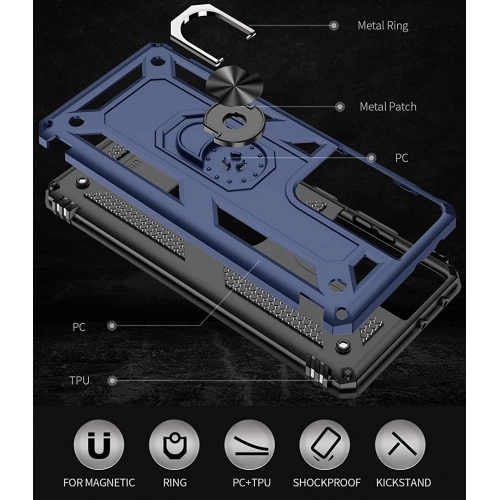 Samsung Galaxy S21 Ultra Kılıf Silikon Zırhlı Standlı Yüzüklü Mıknatıslı Tank Kapak - Siyah