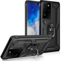 Samsung Galaxy S21 Ultra Kılıf Silikon Zırhlı Standlı Yüzüklü Mıknatıslı Tank Kapak - Siyah
