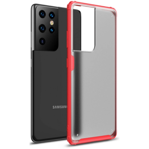 Samsung Galaxy S21 Ultra Kılıf Volks Serisi Kenarları Silikon Arkası Şeffaf Sert Kapak - Kırmızı