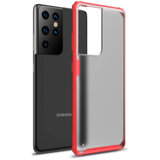 Samsung Galaxy S21 Ultra Kılıf Volks Serisi Kenarları Silikon Arkası Şeffaf Sert Kapak - Kırmızı