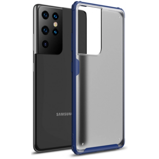 Samsung Galaxy S21 Ultra Kılıf Volks Serisi Kenarları Silikon Arkası Şeffaf Sert Kapak - Lacivert