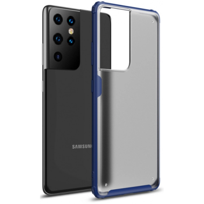 Samsung Galaxy S21 Ultra Kılıf Volks Serisi Kenarları Silikon Arkası Şeffaf Sert Kapak - Lacivert