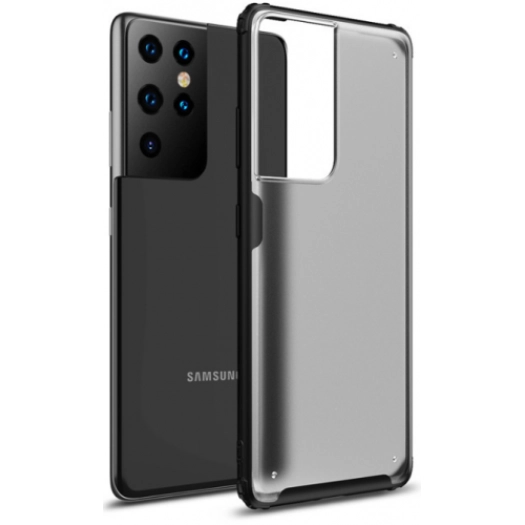 Samsung Galaxy S21 Ultra Kılıf Volks Serisi Kenarları Silikon Arkası Şeffaf Sert Kapak - Siyah