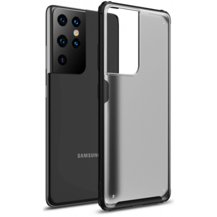 Samsung Galaxy S21 Ultra Kılıf Volks Serisi Kenarları Silikon Arkası Şeffaf Sert Kapak - Siyah