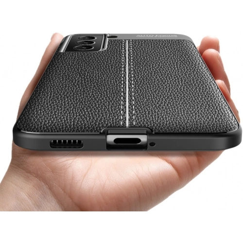 Samsung Galaxy S22 Kılıf Deri Görünümlü Lüks Parmak İzi Bırakmaz Niss Silikon Kapak - Siyah