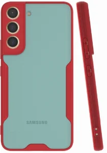 Samsung Galaxy S22 Kılıf Kamera Lens Korumalı Arkası Şeffaf Silikon Kapak - Kırmızı