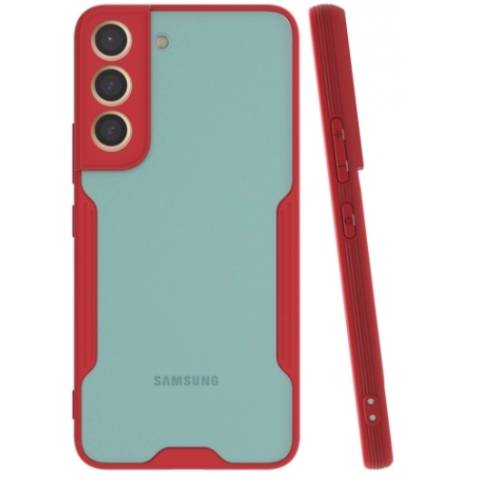 Samsung Galaxy S22 Kılıf Renkli Silikon Kamera Lens Korumalı Şeffaf Parfe Kapak - Kırmızı
