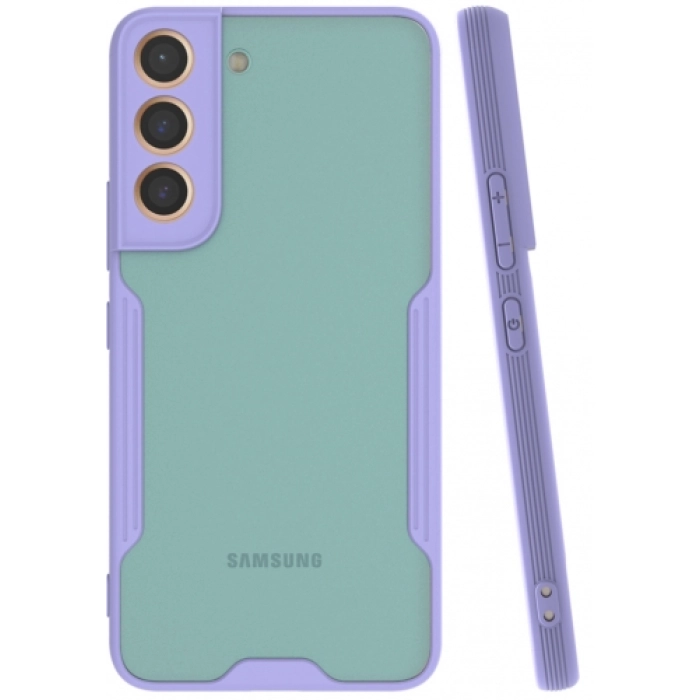 Samsung Galaxy S22 Kılıf Renkli Silikon Kamera Lens Korumalı Şeffaf Parfe Kapak - Lila