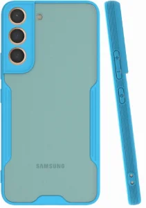 Samsung Galaxy S22 Kılıf Kamera Lens Korumalı Arkası Şeffaf Silikon Kapak - Mavi