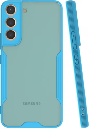 Samsung Galaxy S22 Kılıf Kamera Lens Korumalı Arkası Şeffaf Silikon Kapak - Mavi