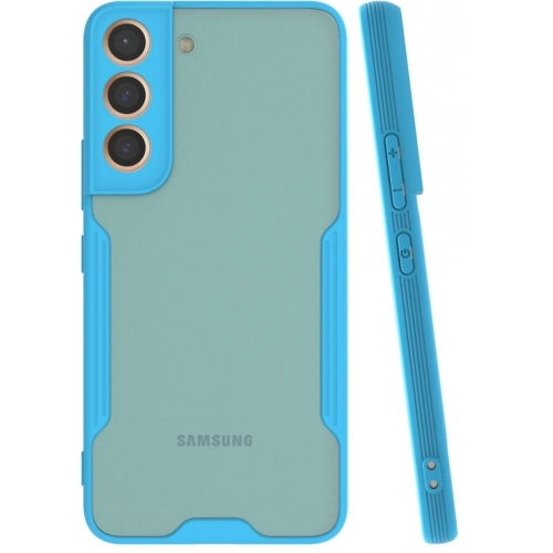 Samsung Galaxy S22 Kılıf Renkli Silikon Kamera Lens Korumalı Şeffaf Parfe Kapak - Mavi