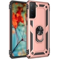 Samsung Galaxy S22 Kılıf Silikon Zırhlı Standlı Yüzüklü Mıknatıslı Tank Kapak - Rose Gold