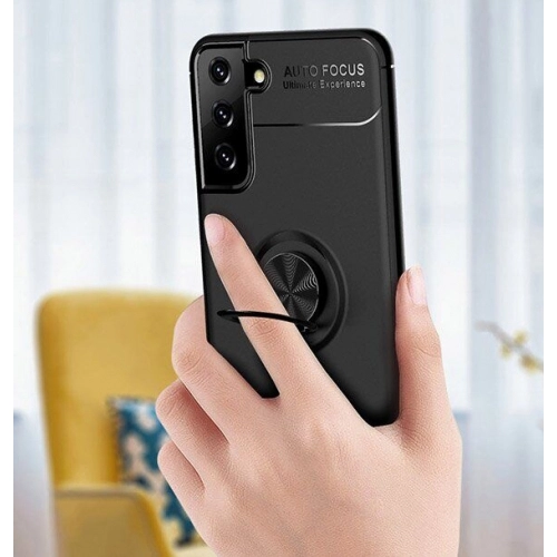 Samsung Galaxy S22 Plus Kılıf Renkli Silikon Yüzüklü Standlı Auto Focus Ravel Kapak - Kırmızı - Siyah