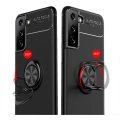 Samsung Galaxy S22 Plus Kılıf Renkli Silikon Yüzüklü Standlı Auto Focus Ravel Kapak - Kırmızı - Siyah