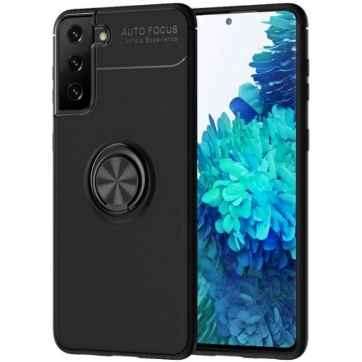 Samsung Galaxy S22 Plus Kılıf Renkli Silikon Yüzüklü Standlı Auto Focus Ravel Kapak - Siyah