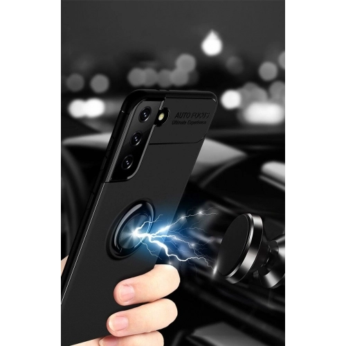 Samsung Galaxy S22 Plus Kılıf Renkli Silikon Yüzüklü Standlı Auto Focus Ravel Kapak - Siyah