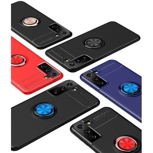 Samsung Galaxy S22 Plus Kılıf Renkli Silikon Yüzüklü Standlı Auto Focus Ravel Kapak - Siyah