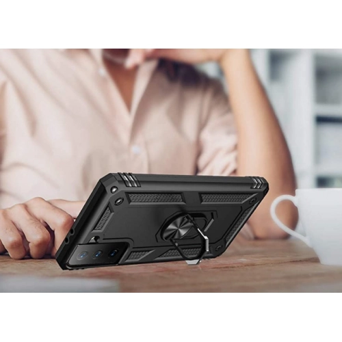 Samsung Galaxy S22 Plus Kılıf Silikon Zırhlı Standlı Yüzüklü Mıknatıslı Tank Kapak - Gold