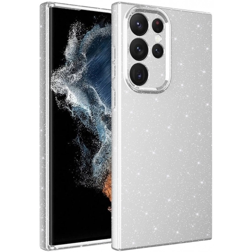 Samsung Galaxy S22 Ultra Kılıf Kamera Korumalı Simli Lüks Zore Koton Kapak - Gri