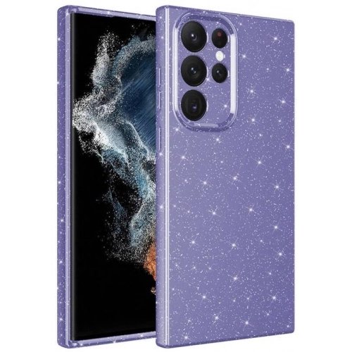 Samsung Galaxy S22 Ultra Kılıf Kamera Korumalı Simli Lüks Zore Koton Kapak - Mor