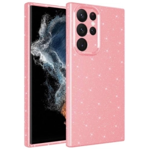 Samsung Galaxy S22 Ultra Kılıf Kamera Korumalı Simli Lüks Zore Koton Kapak - Pembe