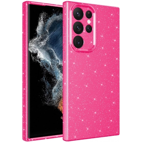 Samsung Galaxy S22 Ultra Kılıf Kamera Korumalı Simli Lüks Zore Koton Kapak - Pembe