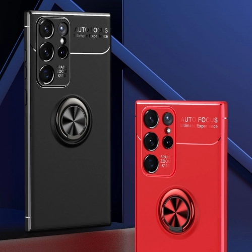 Samsung Galaxy S22 Ultra Kılıf Renkli Silikon Yüzüklü Standlı Auto Focus Ravel Kapak - Siyah