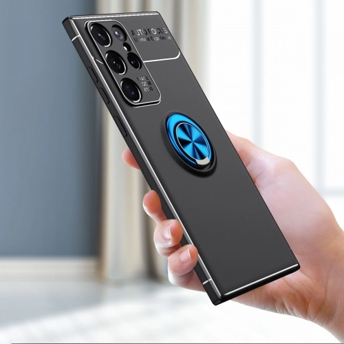 Samsung Galaxy S22 Ultra Kılıf Renkli Silikon Yüzüklü Standlı Auto Focus Ravel Kapak - Siyah