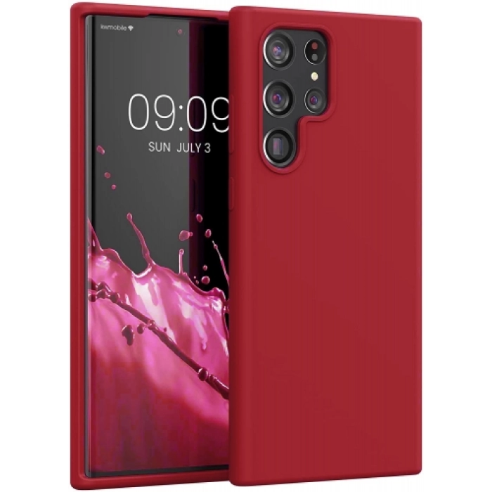 Samsung Galaxy S22 Ultra Kılıf İnce Soft Mat Renkli Esnek Silikon Kapak - Kırmızı